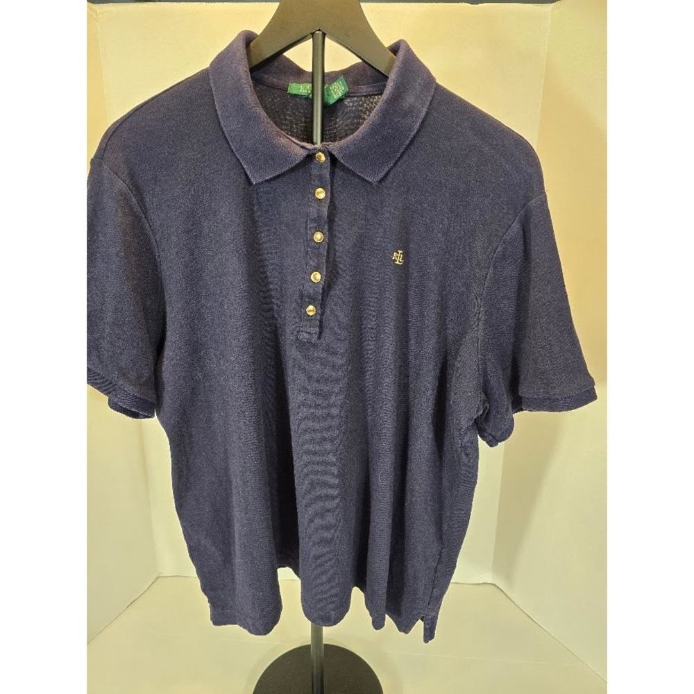 Lauren Ralph Lauren Polo Shirt 2X Mens Blue Logo‎ Short Sleeve Cotton
